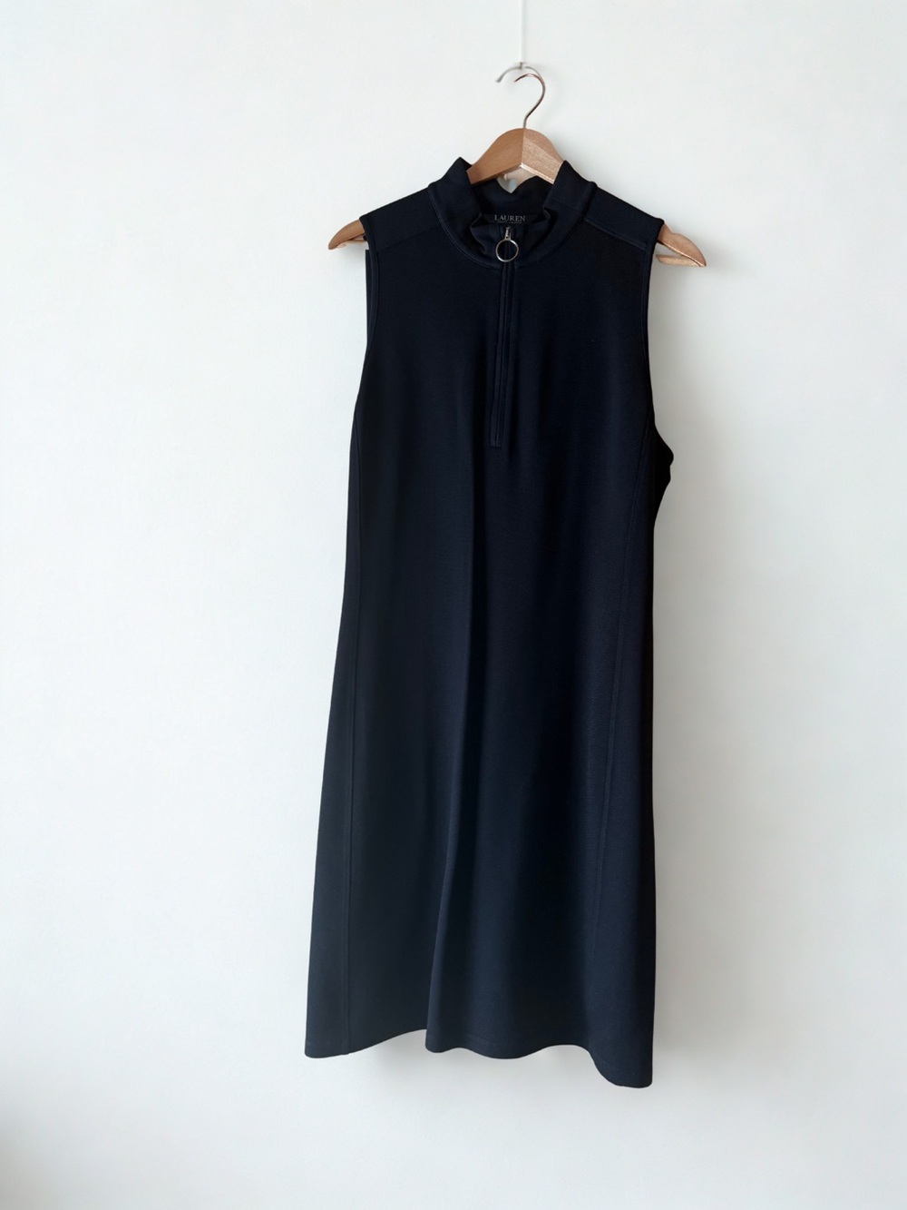 Lauren Ralph Lauren Black Sleeveless Mock-Neck Midi Dress with Ring Zip